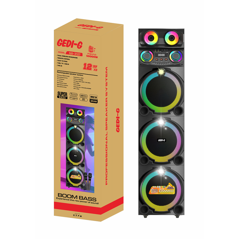 Zore GD-3127 Dijital LED Göstergeli Mikrofonlu RGB TWS Üçlü 12 inç Stereo Bass Kablosuz Karaoke Hoparlör - 5