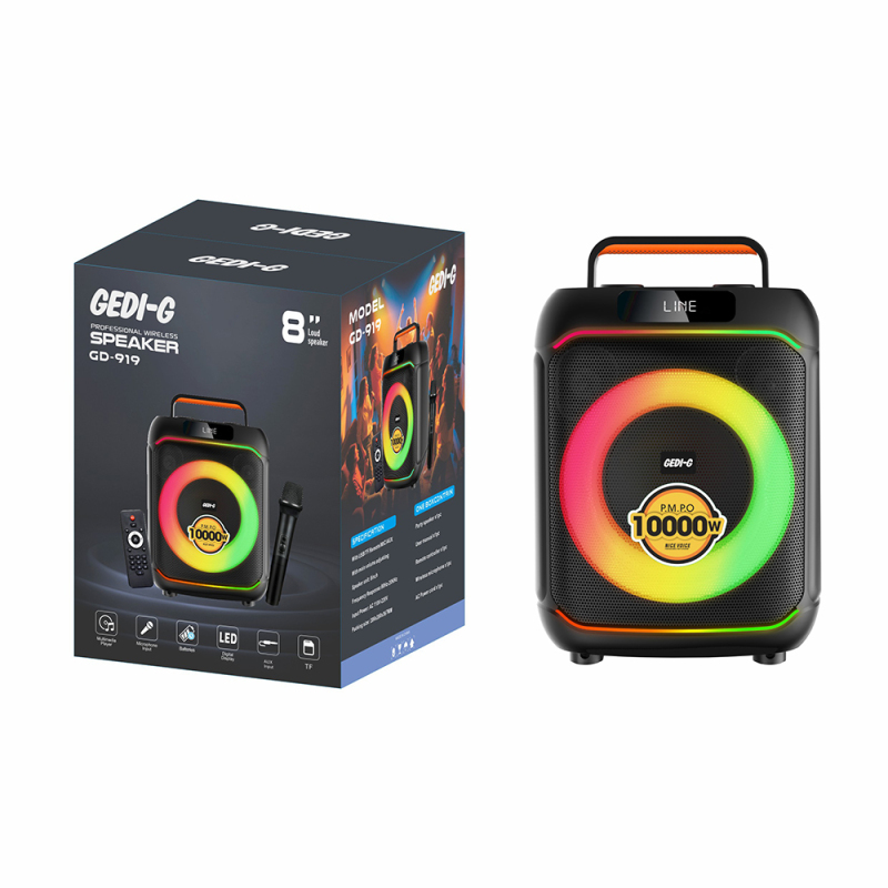 Zore GD-919 Digital LED Display Microphone RGB TWS 8-inch Stereo Bass Wireless Karaoke Speaker - 2