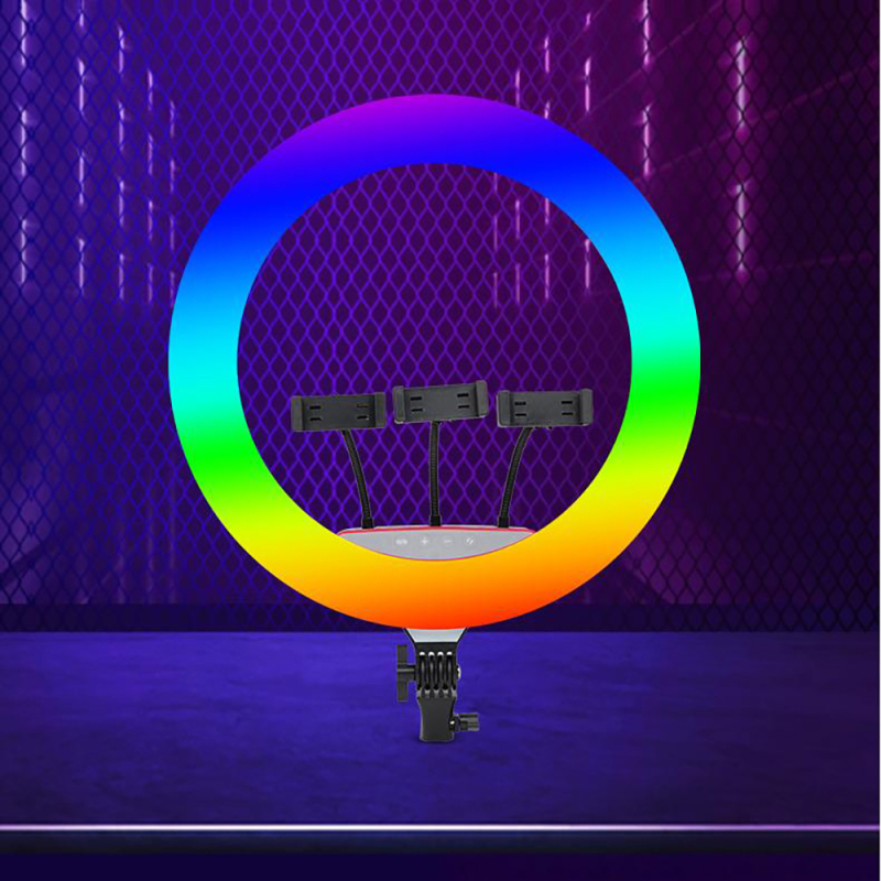 Zore LJJ22 RGB Light 56cm Lighted Phone Holder Ring Light - 5