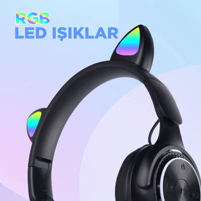 Zore M6 Pro Cat RGB Led Lighted Cat Ear Band Design Adjustable and Foldable Over-Ear Bluetooth Headset - 10