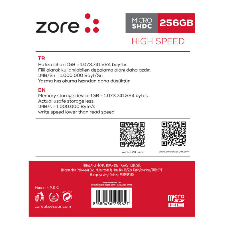Zore Micro SD Memory Card 256GB - 2