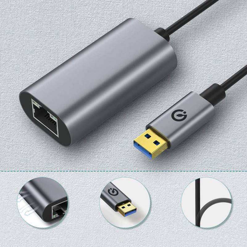 Zore QG03 USB-A to RJ45 USB3.0 Ethernet Converter Cable 1000Mbps 22cm - 7