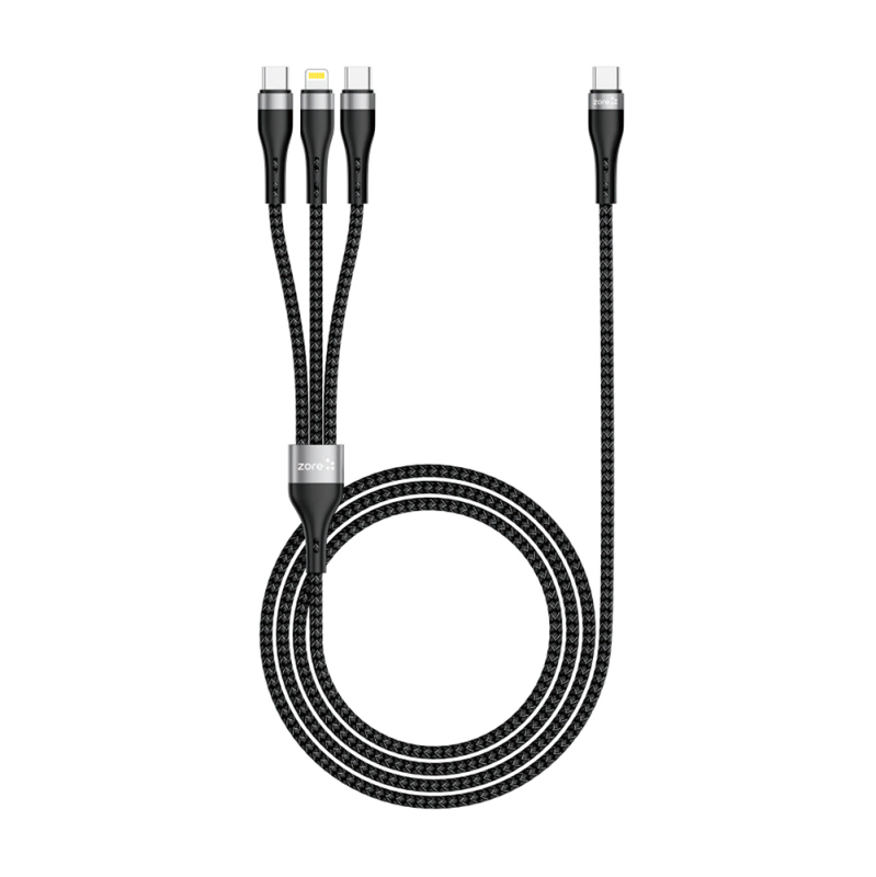 Zore ZR-45 3in1 USB-A to Lightning - Type-C - Type-C Charging and Data Cable 20W 1.5M - 2