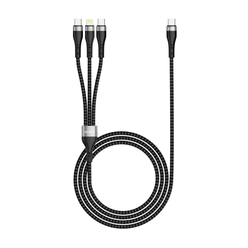 Zore ZR-45 3in1 USB-A to Lightning - Type-C - Type-C Charging and Data Cable 20W 1.5M - 1